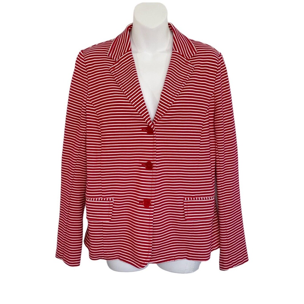 Talbots Casual Blazer Womens Large Red White Striped Stretch Long Sleeved Nautic
